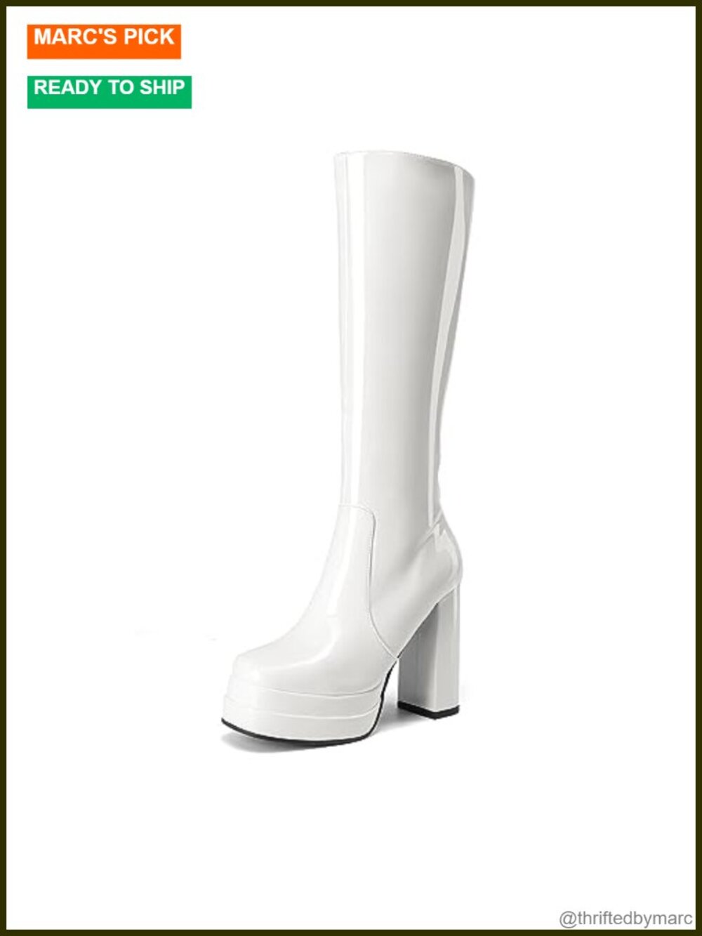 Patent PU Leather Platform Knee-High Boots Chunky Heel Side Zip